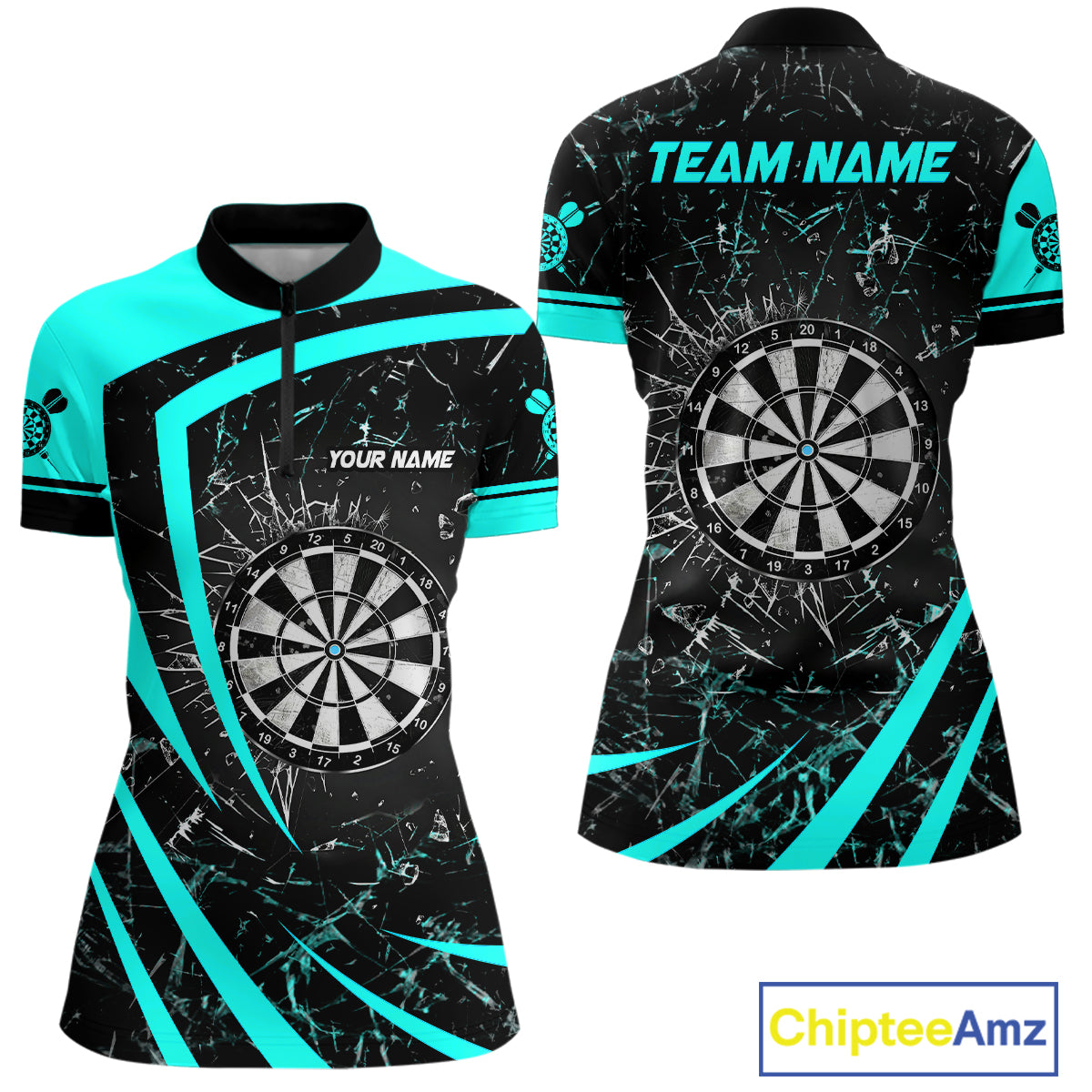 Personalized Turquoise Break Glass Dart Shirts For Women Custom Funny Dart Jerseys Polo & 1/4 Zip TDM3876
