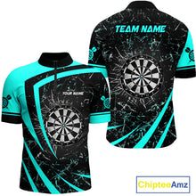 Load image into Gallery viewer, Personalized Turquoise Break Glass Dart Shirts For Men Custom Funny Dart Jerseys Polo &amp; 1/4 Zip TDM3876