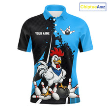 Load image into Gallery viewer, Custom Black And Blue Funny Chicken Bowling Shirts For Men, Bowling Team Jersey Polo &amp; 1/4 Zip TDM6301