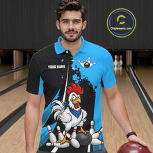 Load image into Gallery viewer, Custom Black And Blue Funny Chicken Bowling Shirts For Men, Bowling Team Jersey Polo &amp; 1/4 Zip TDM6301