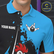 Load image into Gallery viewer, Custom Black And Blue Funny Chicken Bowling Shirts For Men, Bowling Team Jersey Polo &amp; 1/4 Zip TDM6301