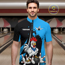 Load image into Gallery viewer, Custom Black And Blue Funny Chicken Bowling Shirts For Men, Bowling Team Jersey Polo &amp; 1/4 Zip TDM6301