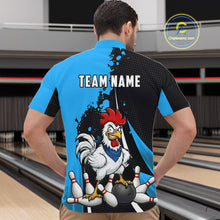 Load image into Gallery viewer, Custom Black And Blue Funny Chicken Bowling Shirts For Men, Bowling Team Jersey Polo &amp; 1/4 Zip TDM6301