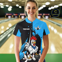 Load image into Gallery viewer, Custom Black And Blue Funny Chicken Bowling Shirts For Women, Bowling Team Jersey Polo &amp; 1/4 Zip TDM6301