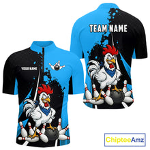 Load image into Gallery viewer, Custom Black And Blue Funny Chicken Bowling Shirts For Men, Bowling Team Jersey Polo &amp; 1/4 Zip TDM6301