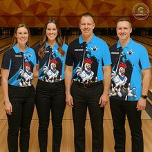 Load image into Gallery viewer, Custom Black And Blue Funny Chicken Bowling Shirts For Men, Bowling Team Jersey Polo &amp; 1/4 Zip TDM6301