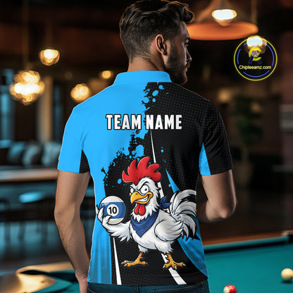 Black And Blue Funny Chicken 10 Ball Billiard Shirt For Men Custom Pool Team Jersey Polo & 1/4 Zip TDM6302