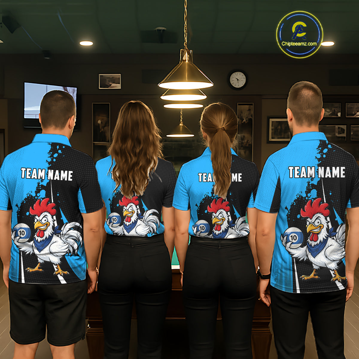 Black And Blue Funny Chicken 10 Ball Billiard Shirt For Women Custom Pool Team Jersey Polo & 1/4 Zip TDM6302