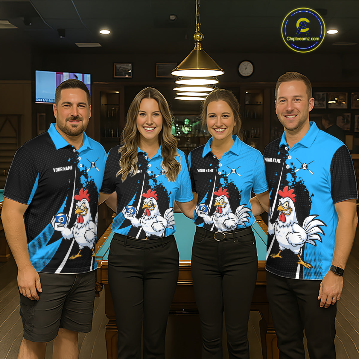 Blue Funny 10 Ball Pool Chicken Billiard Shirt For Women, Billiard Team Jersey Polo & 1/4 Zip TDM6303