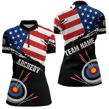 Load image into Gallery viewer, Personalized Grunge USA Flag Archery Shirts For Women Custom Patriotic 4Th Of July Archery Jerseys TDM1794