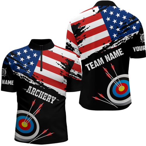 Personalized Grunge USA Flag Archery Shirts For Men Custom Patriotic 4Th Of July Archery Jerseys TDM1794