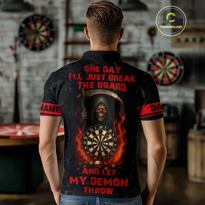 Let My Demon Throw Funny Dart Shirt For Men Custom Flame Skull Darts Team Jersey Polo & 1/4 Zip TDM4166