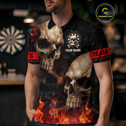 Let My Demon Throw Funny Dart Shirt For Men Custom Flame Skull Darts Team Jersey Polo & 1/4 Zip TDM4166
