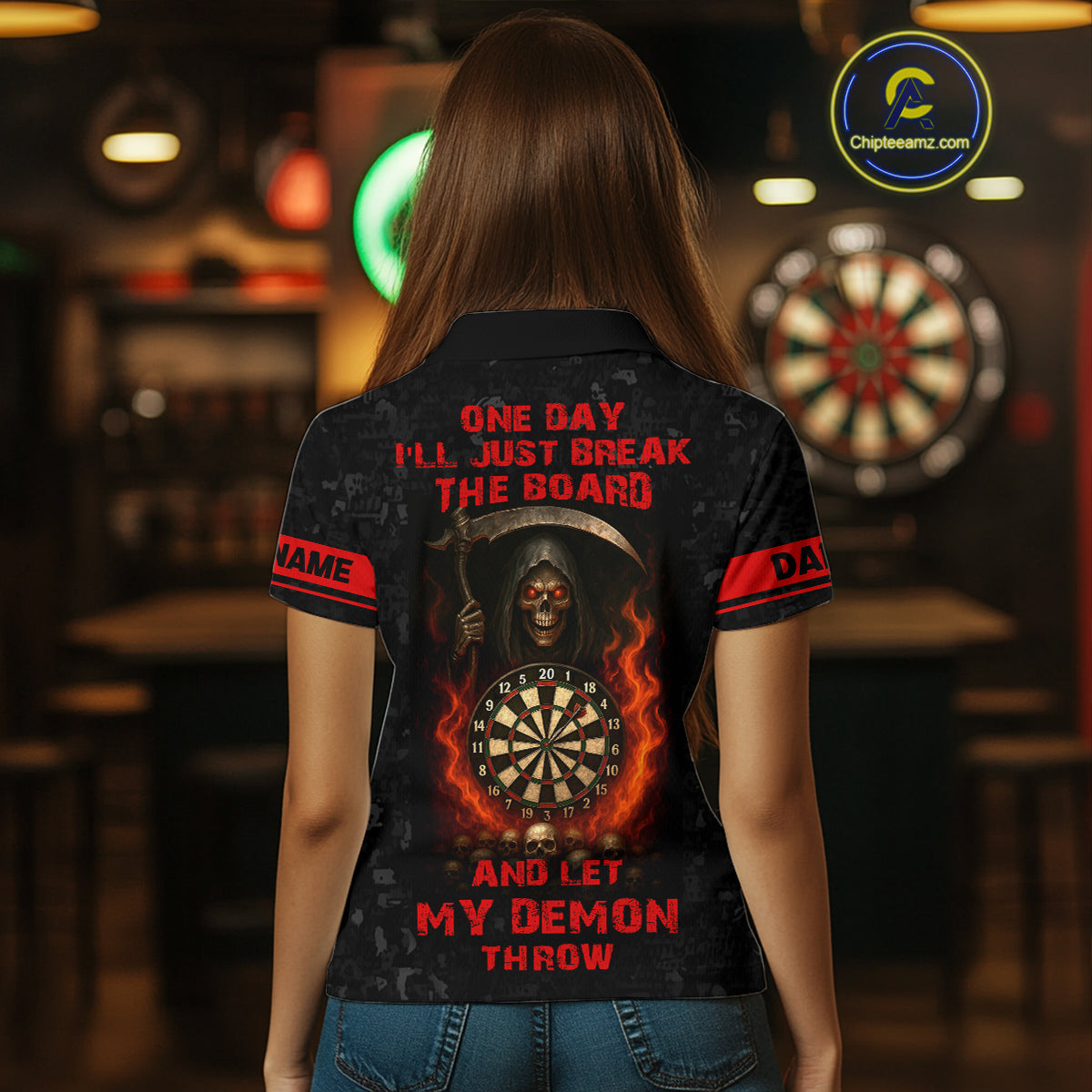 Let My Demon Throw Funny Dart Shirt For Women Custom Flame Skull Darts Team Jersey Polo & 1/4 Zip TDM4166