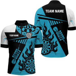 Customized Blue And Black Darts Polo & Quarter-Zip Shirts For Men, Best Darts Team Jerseys Apparel TDM1991