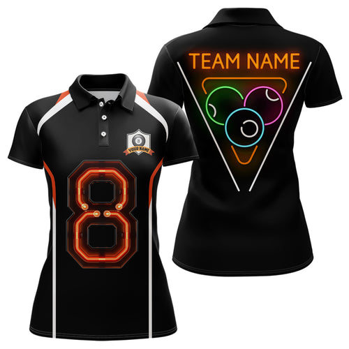 Customized 8 Ball Pool With Neon Light Billiard Polo Shirts For Women, Custom Billiard Shirts Design TDM0076
