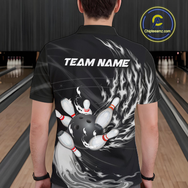Personalized Black And White Flame Bowling Jersey For Men Custom Bowling League Team Shirts TDM7478