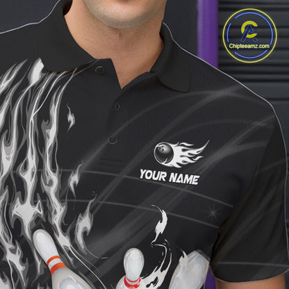 Personalized Black And White Flame Bowling Jersey For Men Custom Bowling League Team Shirts TDM7478