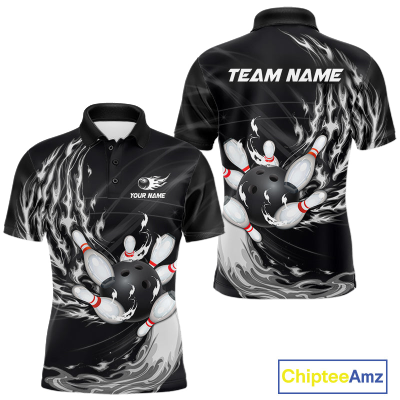 Personalized Black And White Flame Bowling Jersey For Men Custom Bowling League Team Shirts TDM7478