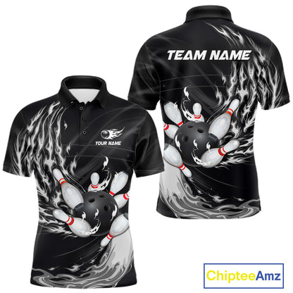 Personalized Black And White Flame Bowling Jersey For Men Custom Bowling League Team Shirts TDM7478