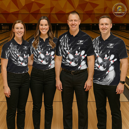 Personalized Black And White Flame Bowling Jersey For Men Custom Bowling League Team Shirts TDM7478