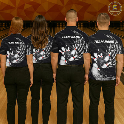 Personalized Black And White Flame Bowling Jersey For Men Custom Bowling League Team Shirts TDM7478