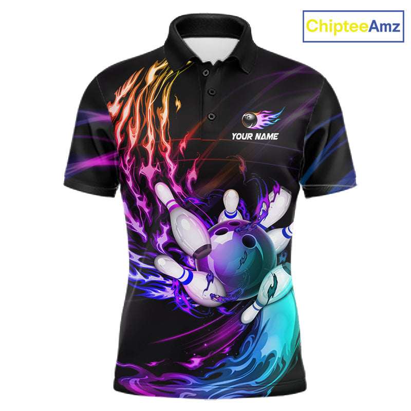 Personalized Purple Blue Flame Bowling Jersey For Men Custom Glowing Bowling League Team Shirts TDM7479