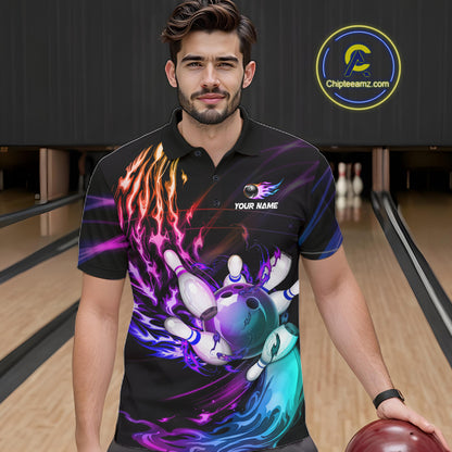Personalized Purple Blue Flame Bowling Jersey For Men Custom Glowing Bowling League Team Shirts TDM7479