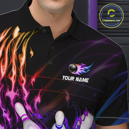 Personalized Purple Blue Flame Bowling Jersey For Men Custom Glowing Bowling League Team Shirts TDM7479