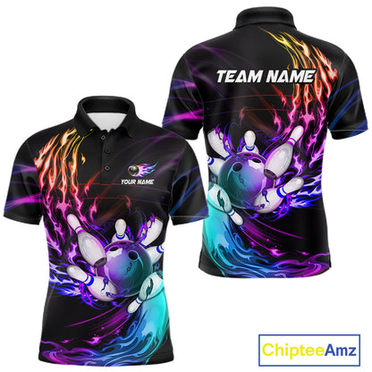 Personalized Purple Blue Flame Bowling Jersey For Men Custom Glowing Bowling League Team Shirts TDM7479