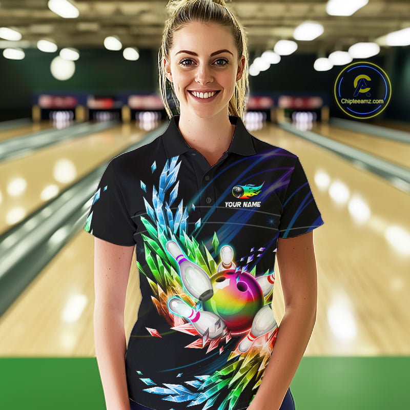 Personalized Icy Colorful Bowling Jersey for Women Custom Bowling Team Shirts Polo & Quarter Zip TDM7480
