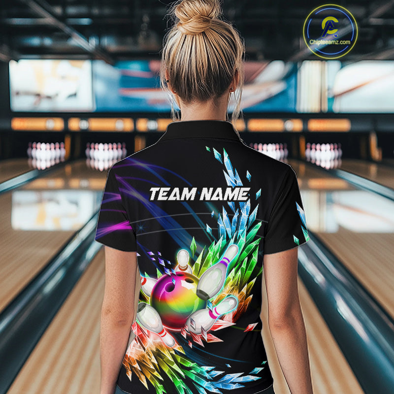 Personalized Icy Colorful Bowling Jersey for Women Custom Bowling Team Shirts Polo & Quarter Zip TDM7480