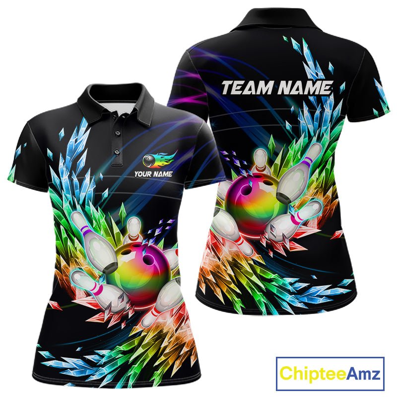 Personalized Icy Colorful Bowling Jersey for Women Custom Bowling Team Shirts Polo & Quarter Zip TDM7480