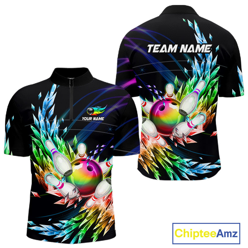 Personalized Icy Colorful Bowling Jersey for Men Custom Bowling Team Shirts Polo & Quarter Zip TDM7480