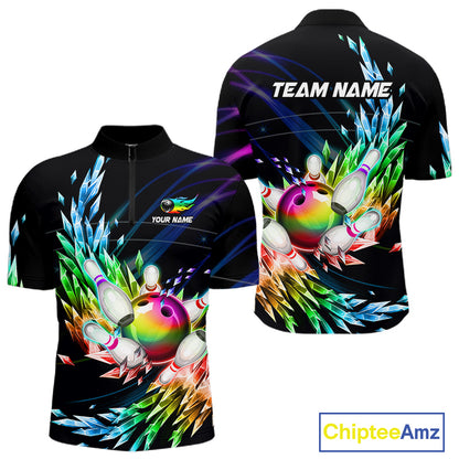 Personalized Icy Colorful Bowling Jersey for Men Custom Bowling Team Shirts Polo & Quarter Zip TDM7480