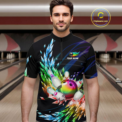 Personalized Icy Colorful Bowling Jersey for Men Custom Bowling Team Shirts Polo & Quarter Zip TDM7480