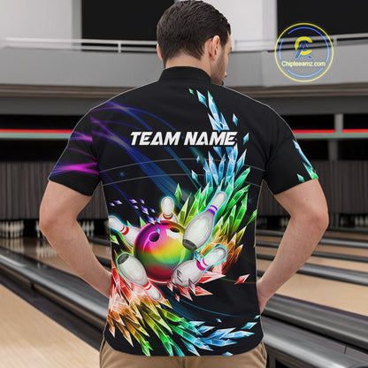 Personalized Icy Colorful Bowling Jersey for Men Custom Bowling Team Shirts Polo & Quarter Zip TDM7480