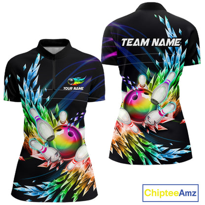 Personalized Icy Colorful Bowling Jersey for Women Custom Bowling Team Shirts Polo & Quarter Zip TDM7480
