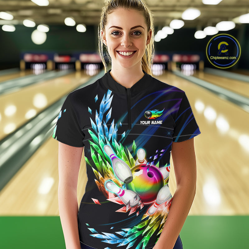 Personalized Icy Colorful Bowling Jersey for Women Custom Bowling Team Shirts Polo & Quarter Zip TDM7480