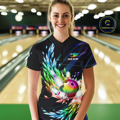 Personalized Icy Colorful Bowling Jersey for Women Custom Bowling Team Shirts Polo & Quarter Zip TDM7480