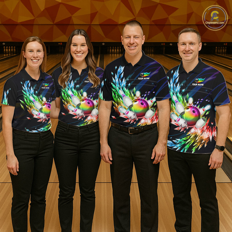Personalized Icy Colorful Bowling Jersey for Men Custom Bowling Team Shirts Polo & Quarter Zip TDM7480