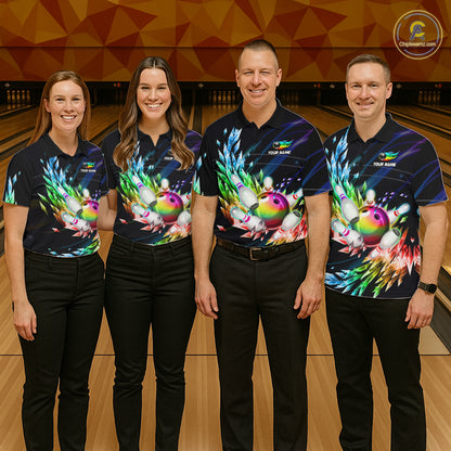 Personalized Icy Colorful Bowling Jersey for Men Custom Bowling Team Shirts Polo & Quarter Zip TDM7480