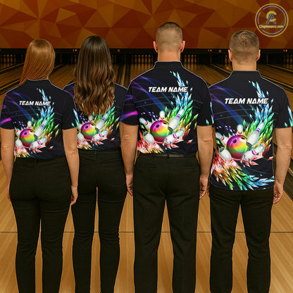 Personalized Icy Colorful Bowling Jersey for Men Custom Bowling Team Shirts Polo & Quarter Zip TDM7480
