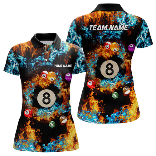Billiard Balls In Water Fire Personalized 3D Polo Shirts For Women Custom 8 Ball Pool Team Shirts TDM0546