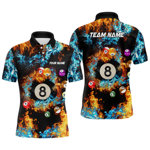 Billiard Balls In Water Fire Personalized 3D Polo Shirts For Men Custom 8 Ball Pool Team Shirts TDM0546