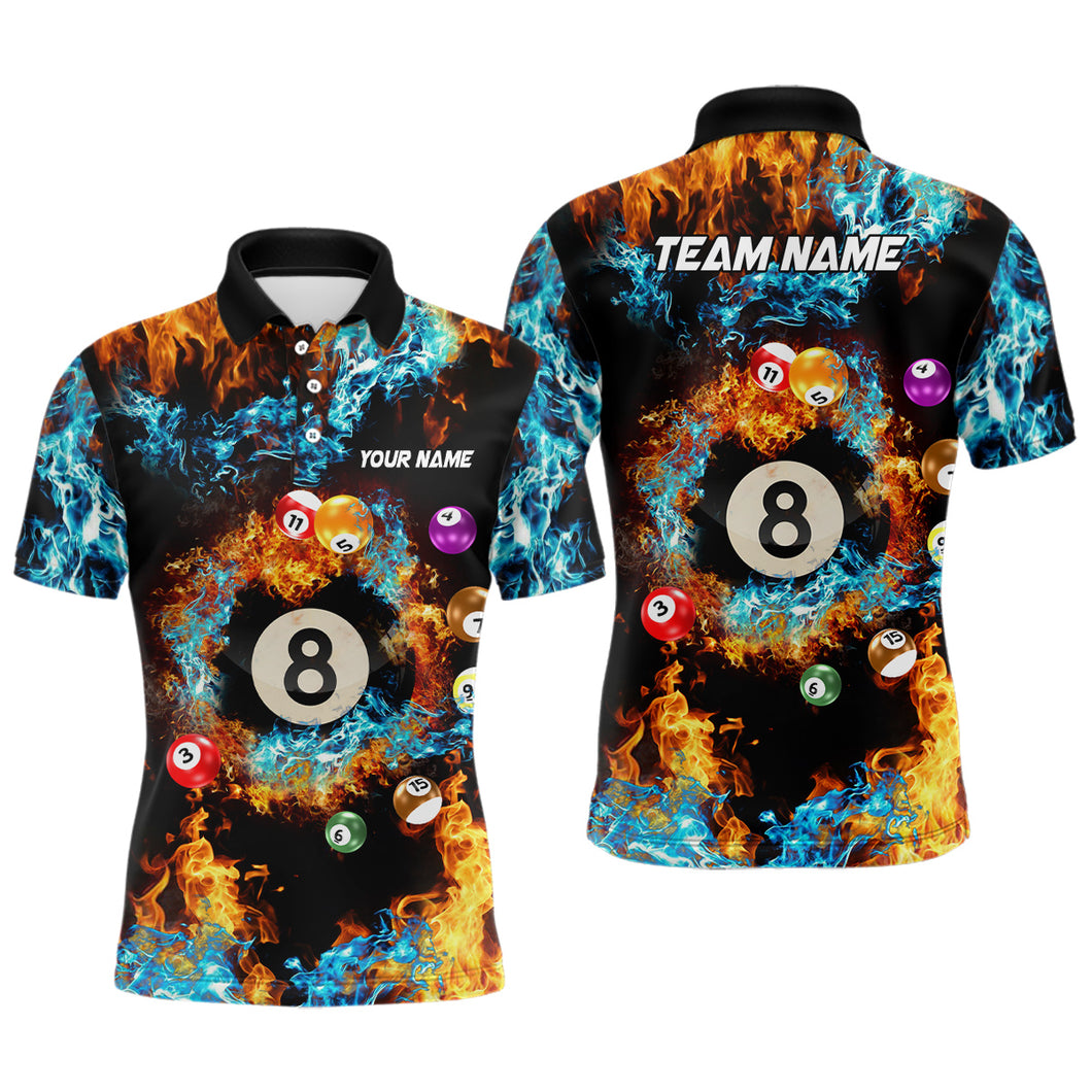 Billiard Balls In Water Fire Personalized 3D Polo Shirts For Men Custom 8 Ball Pool Team Shirts TDM0546