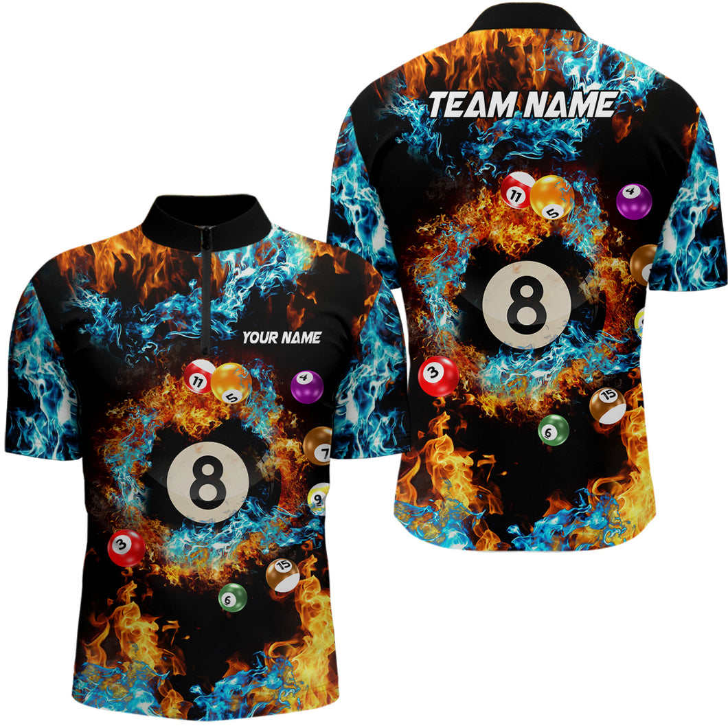 Billiard Balls In Water Fire Custom 3D Quarter-Zip Shirts For Men, 8 Ball Pool Team Shirts TDM0546