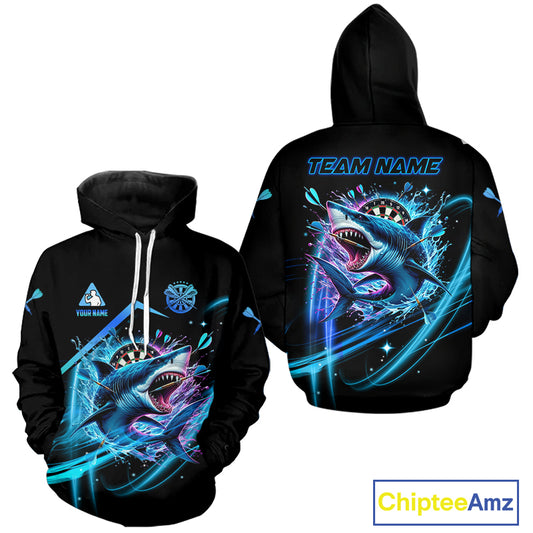 Personalized Blue Dartboard Shark Hoodie Darts Shirt For Men And Women Custom Darts League Jersey TDM2957
