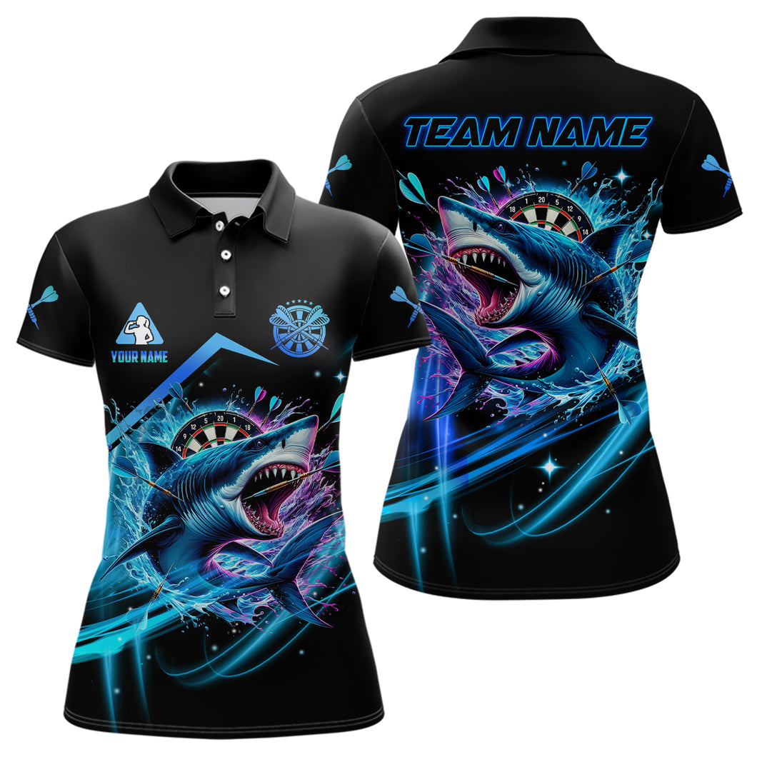 Personalized Blue 3D Darts Board And Shark Women Dart Polo & 1/4 Zip Shirts, Funny Dart Jersey Outfit TDM2957