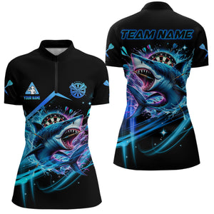 Personalized Blue 3D Darts Board And Shark Women Dart Polo & 1/4 Zip Shirts, Funny Dart Jersey Outfit TDM2957